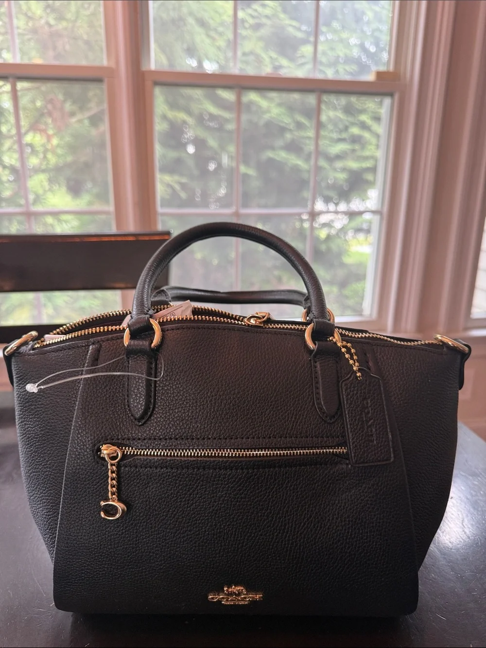 NWT Coach Black Leather Satchel with Gold Hardware